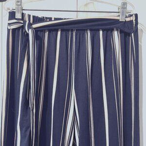 Maxine Nichols Women's Striped Belted Stretch Soft Pull On Wide Leg Pants-Medium